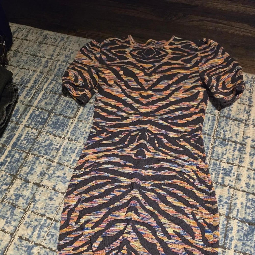 Free People Women Tiger Stripe Knit Bodycon Mini Dress Multi Color Size S